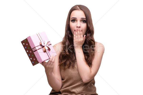 Woman with giftbox isolated on white Stock photo © Elnur