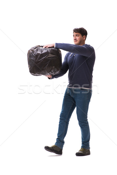 Man with garbage sack isolated on white Stock photo © Elnur