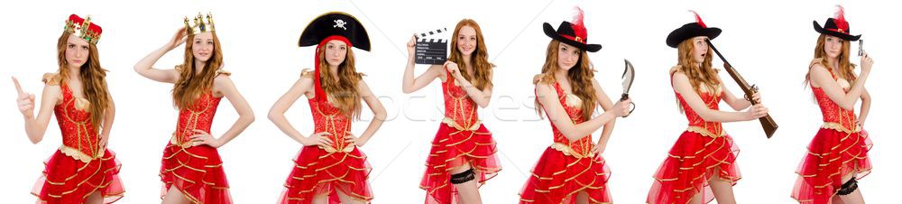 The princess wearing crown and red dress isolated on white Stock photo © Elnur