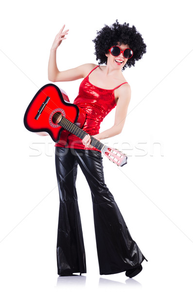 Young singer with afro cut and guitar Stock photo © Elnur