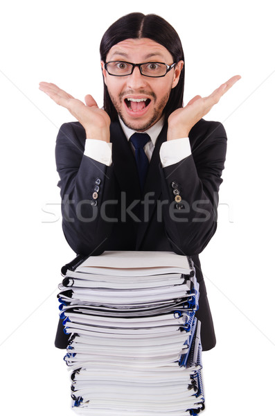 Funny man with lots of papers on white Stock photo © Elnur