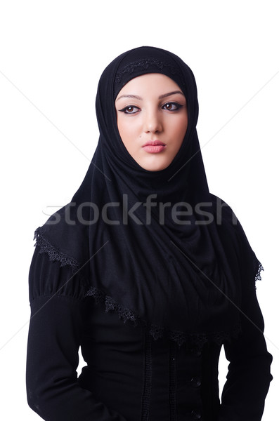 ストックフォト: ムスリム · 若い女性 · 着用 · ヒジャーブ · 白 · 女性