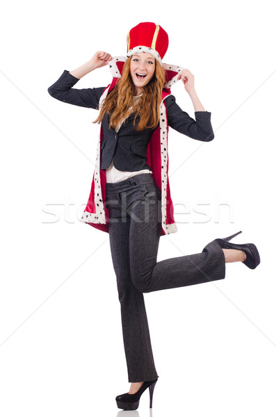 Foto stock: Mulher · rainha · isolado · branco · trabalhar · empresário