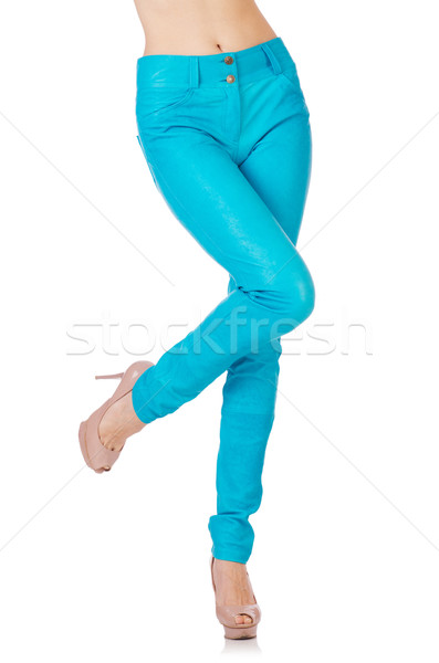Frau Beine blau Hosen Modell Hintergrund Stock foto © Elnur
