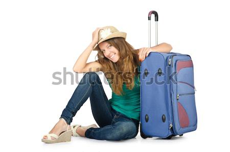 Foto stock: Jovem · isolado · branco · menina · feliz