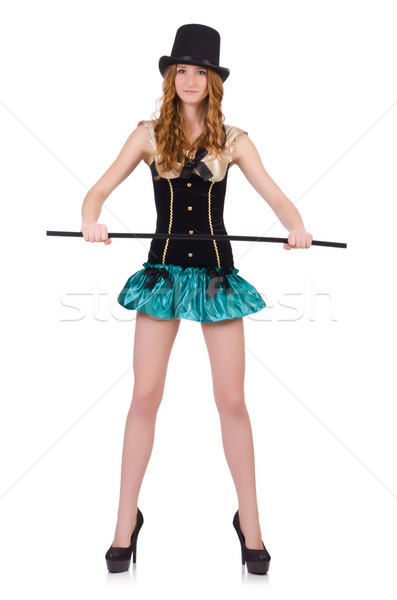 Woman magician with walking stick isolated  on white Stock photo © Elnur