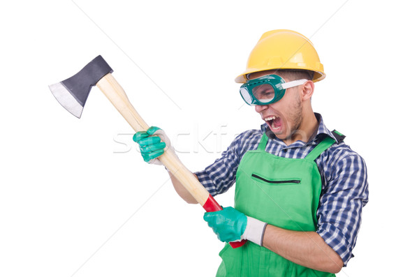 Funny man with axe isolated on white Stock photo © Elnur