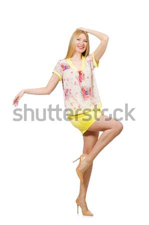 Mooie lang vrouw kort Geel jurk Stockfoto © Elnur