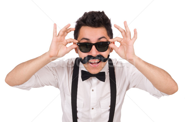 [[stock_photo]]: Jeune · homme · moustache · isolé · blanche · affaires · visage