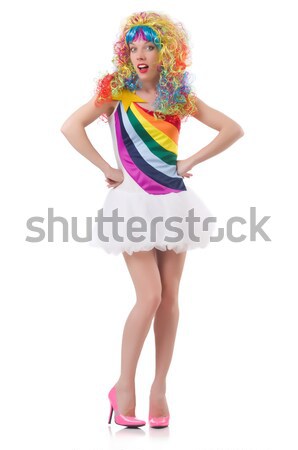 Vrouw kleurrijk pruik geïsoleerd witte haren Stockfoto © Elnur