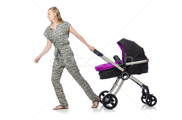 Stockfoto: Gelukkig · moeder · baby · kinderwagen · vrouw · familie