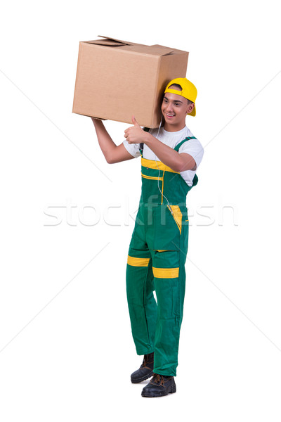 Young man moving boxes isolated on white Stock photo © Elnur