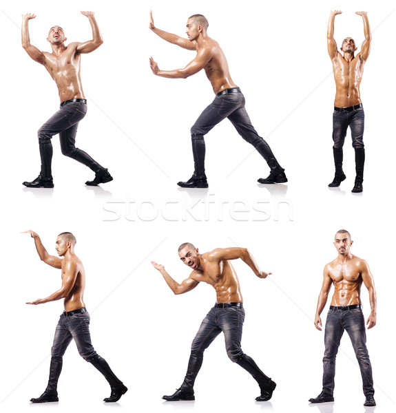 Ripped man pushing away virtual obstacle Stock photo © Elnur