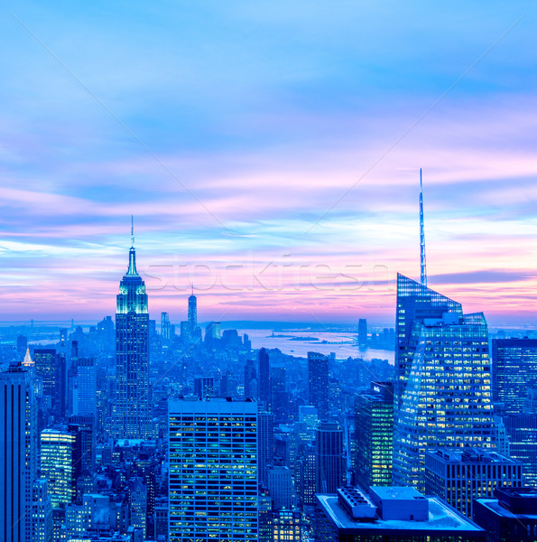 Foto stock: Vista · nuevos · Manhattan · puesta · de · sol · negocios · cielo