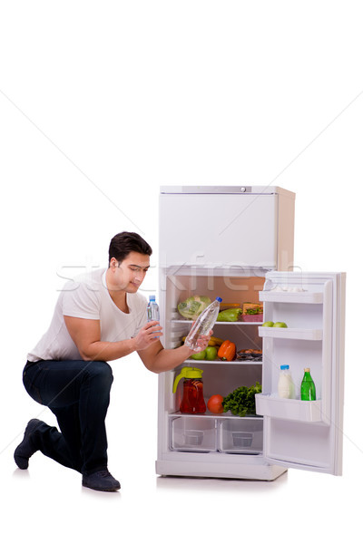 Stock fotó: Férfi · hűtőszekrény · tele · étel · ház · boldog