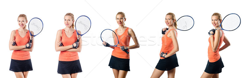 Stock photo: Young woman playing tennis isolated on white