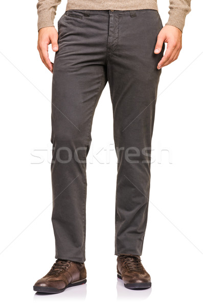 Stockfoto: Mode · broek · witte · model · achtergrond · jeans