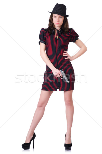 Kobieta gangster pistolet biały sexy model Zdjęcia stock © Elnur