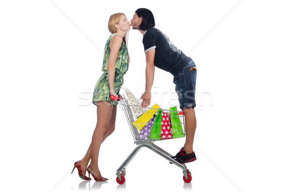 Foto stock: Família · feliz · par · esposa · marido · compras · mulher