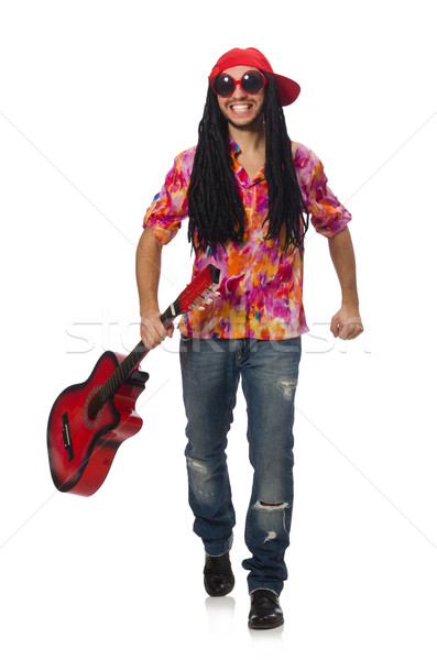 Homme musicien guitare isolé blanche heureux [[stock_photo]] © Elnur