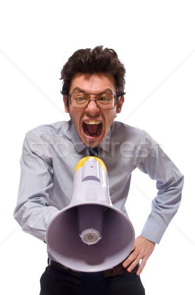 Young employee with loudspeaker isolated on white Stock photo © Elnur