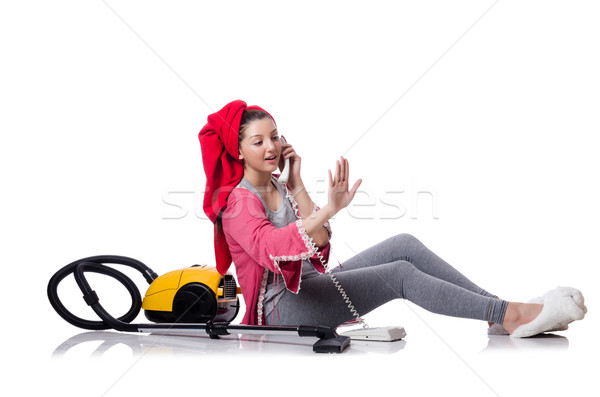 Hausfrau isoliert weiß Haus Telefon glücklich Stock foto © Elnur
