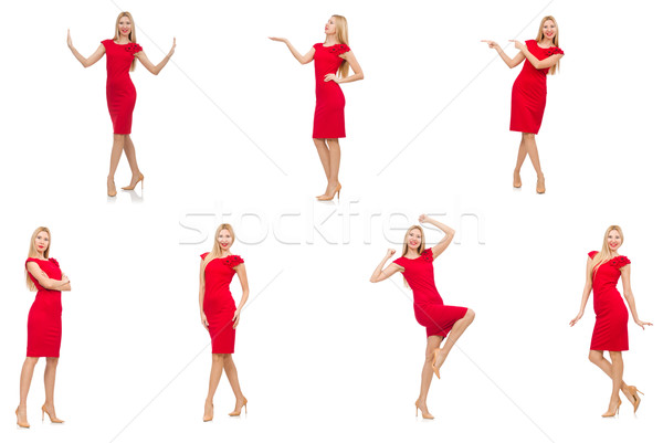 Stock photo: Woman in red dress isolated on white