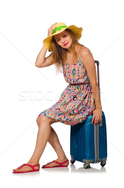 Nő bőrönd izolált fehér lány nyár Stock fotó © Elnur