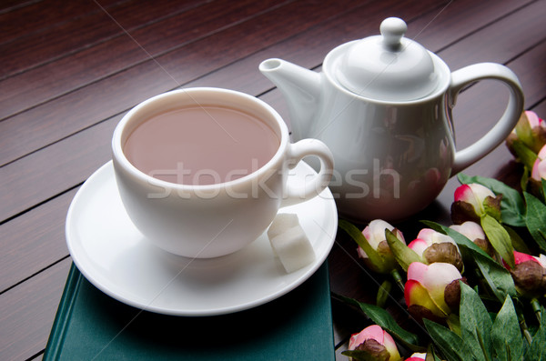Tasse Tee Catering Blumen Blatt Glas Stock foto © Elnur