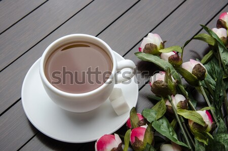 Csésze tea vendéglátás virágok levél üveg Stock fotó © Elnur