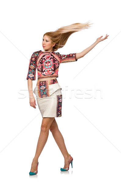 Pretty model in clothes with carpet prints isolated on white Stock photo © Elnur