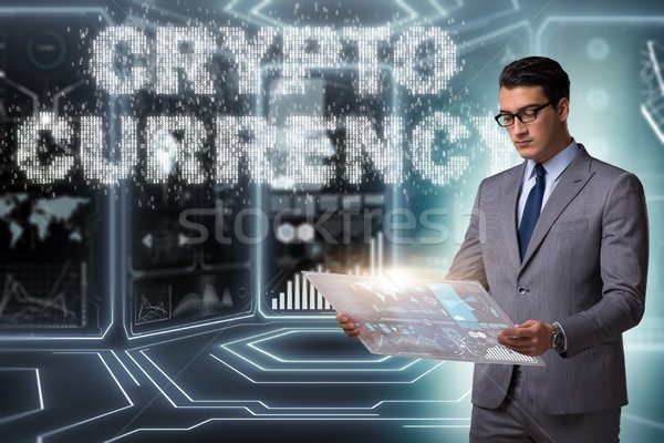 Stock photo: Businessman in blockchain cryptocurrency concept