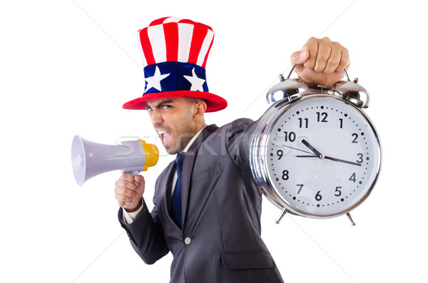 Man with loudspeaker and clock Stock photo © Elnur