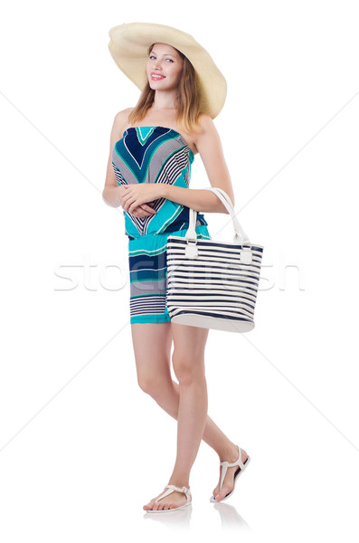漂亮的女人 夏天 手提包 巴拿馬 孤立 白 商業照片 © Elnur