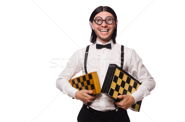 Nerd schaken speler geïsoleerd witte hand Stockfoto © Elnur