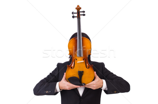 Funny man with music instrument on white Stock photo © Elnur
