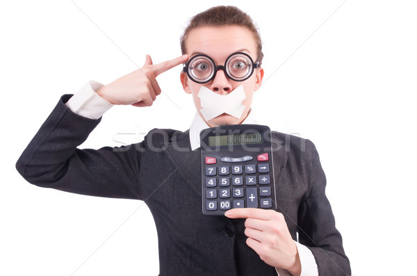 Mujer calculadora fraude aislado blanco libros Foto stock © Elnur