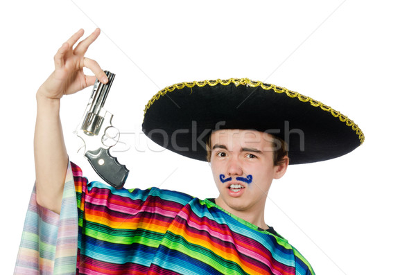 Vicces fiatal mexikói fegyver izolált fehér Stock fotó © Elnur