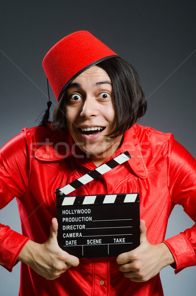 Uomo indossare rosso Hat felice film Foto d'archivio © Elnur