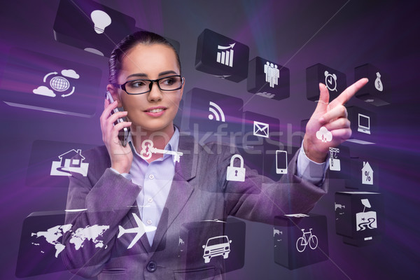 Stockfoto: Zakenvrouw · mobiele · business · vrouw · geld · telefoon