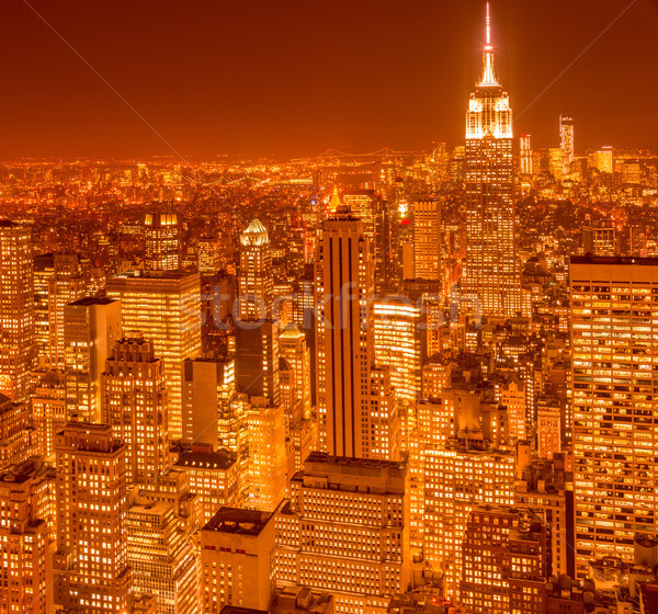 Stock fotó: Kilátás · New · York · Manhattan · naplemente · üzlet · égbolt