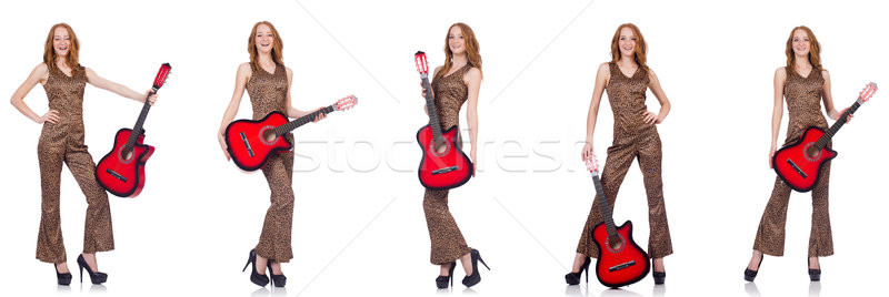 Stockfoto: Jonge · vrouw · spelen · gitaar · geïsoleerd · witte · vrouw