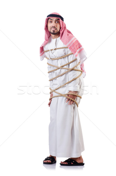 Stock photo: Arab man tied up with rope on white