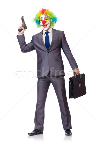 Zakenman clown pistool geïsoleerd witte hand Stockfoto © Elnur