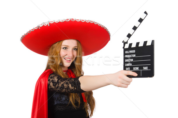 Stock photo: Funny mexican with movie board
