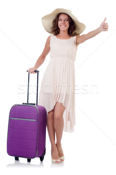 Woman traveller with suitcase isolated on white Stock photo © Elnur