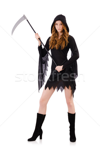 Young witch with scythe isolated on white Stock photo © Elnur