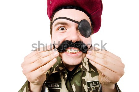 Foto stock: Engraçado · soldado · militar · mão · guerra · zangado