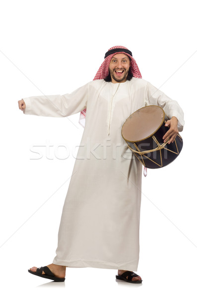 Emiraty człowiek gry drum odizolowany biały Zdjęcia stock © Elnur