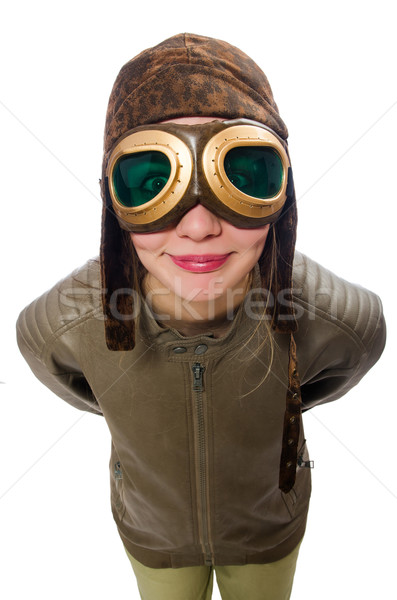 Stock photo: Funny woman pilot isolated on white